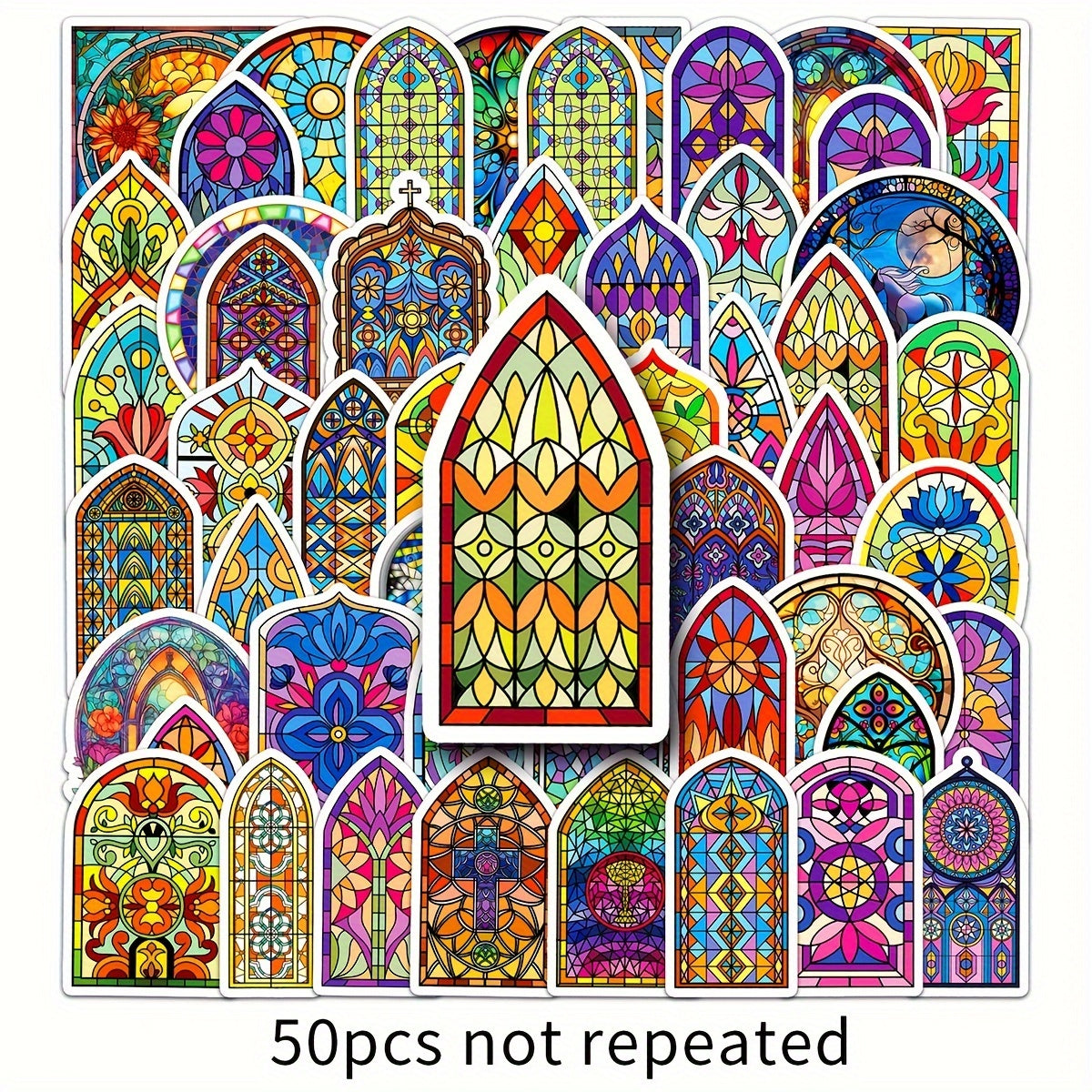 50pcs Colorful Glass Cartoon Doodle Skateboard Waterproof Stickers