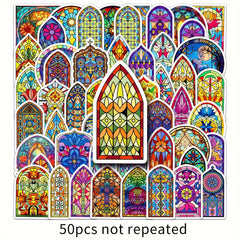 50pcs Colorful Glass Cartoon Doodle Skateboard Waterproof Stickers
