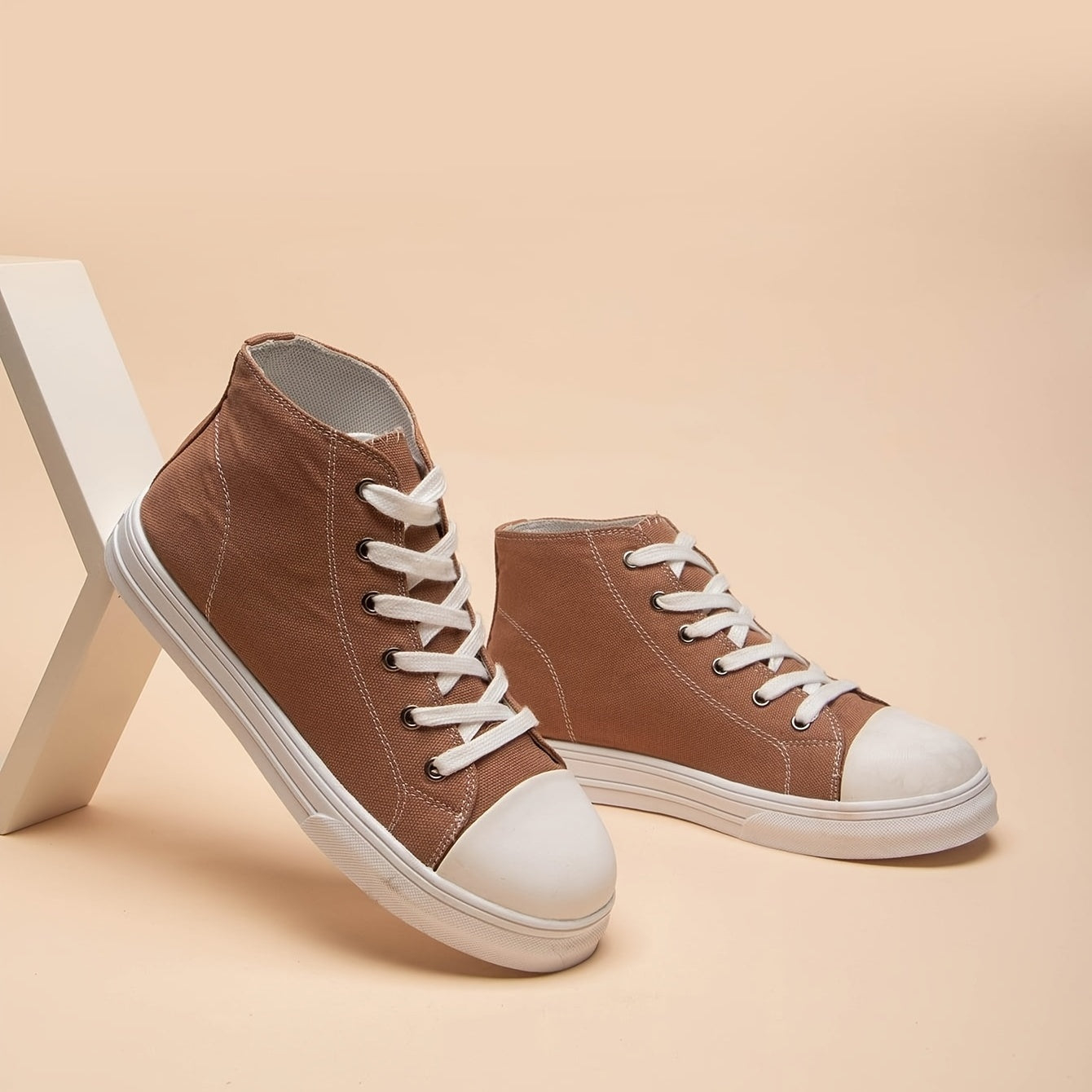 Women's Casual Mid Top Canvas Lace-up Shoes Round Toe