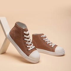 Women's Casual Mid Top Canvas Lace-up Shoes Round Toe