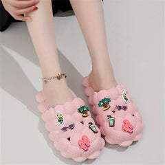 Women's Bubble Slides with Charms - Non Slip Indoor Bathroom Shoes