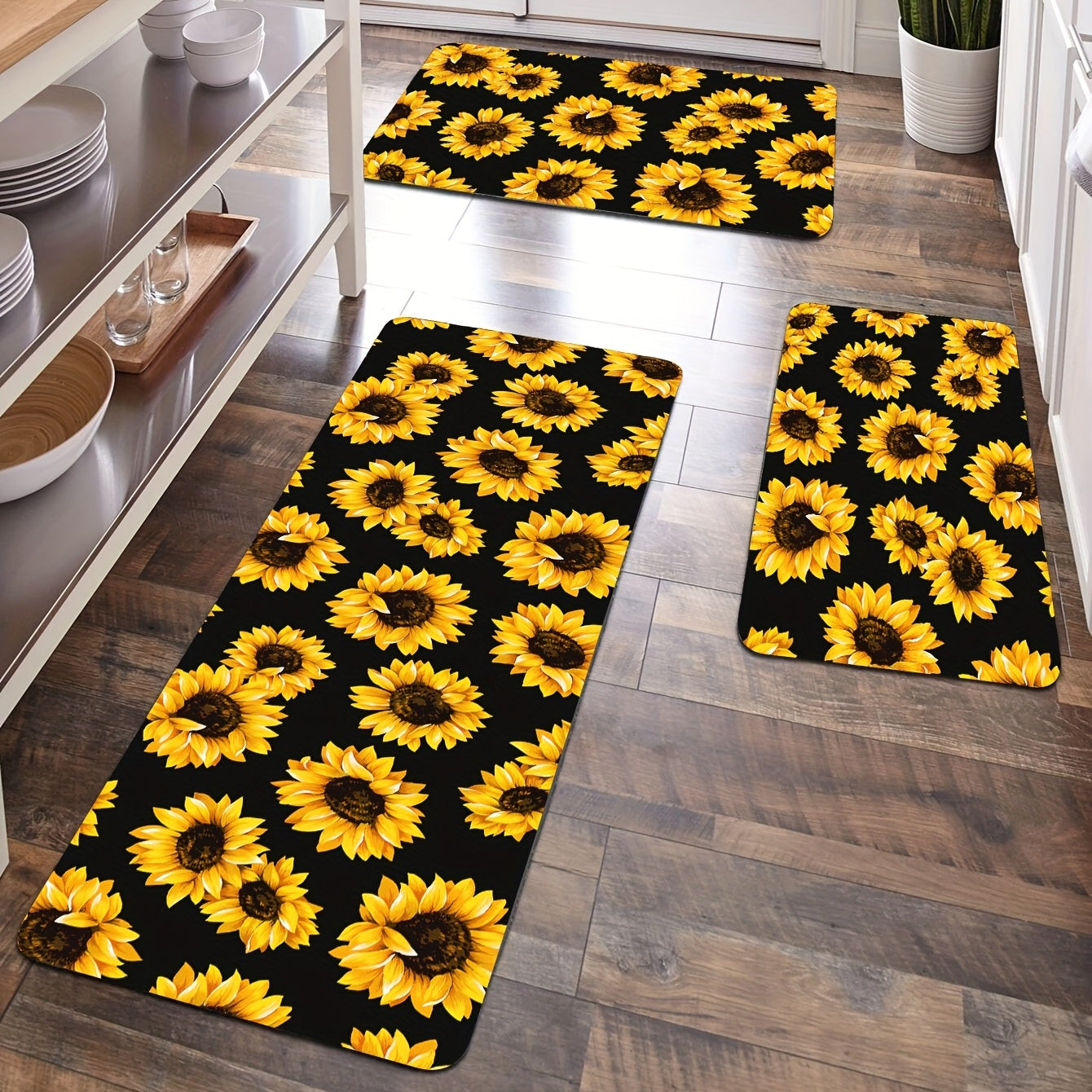 Sunflower Printed Kitchen Rug Anti Slip Absorbent Soft Cushioned