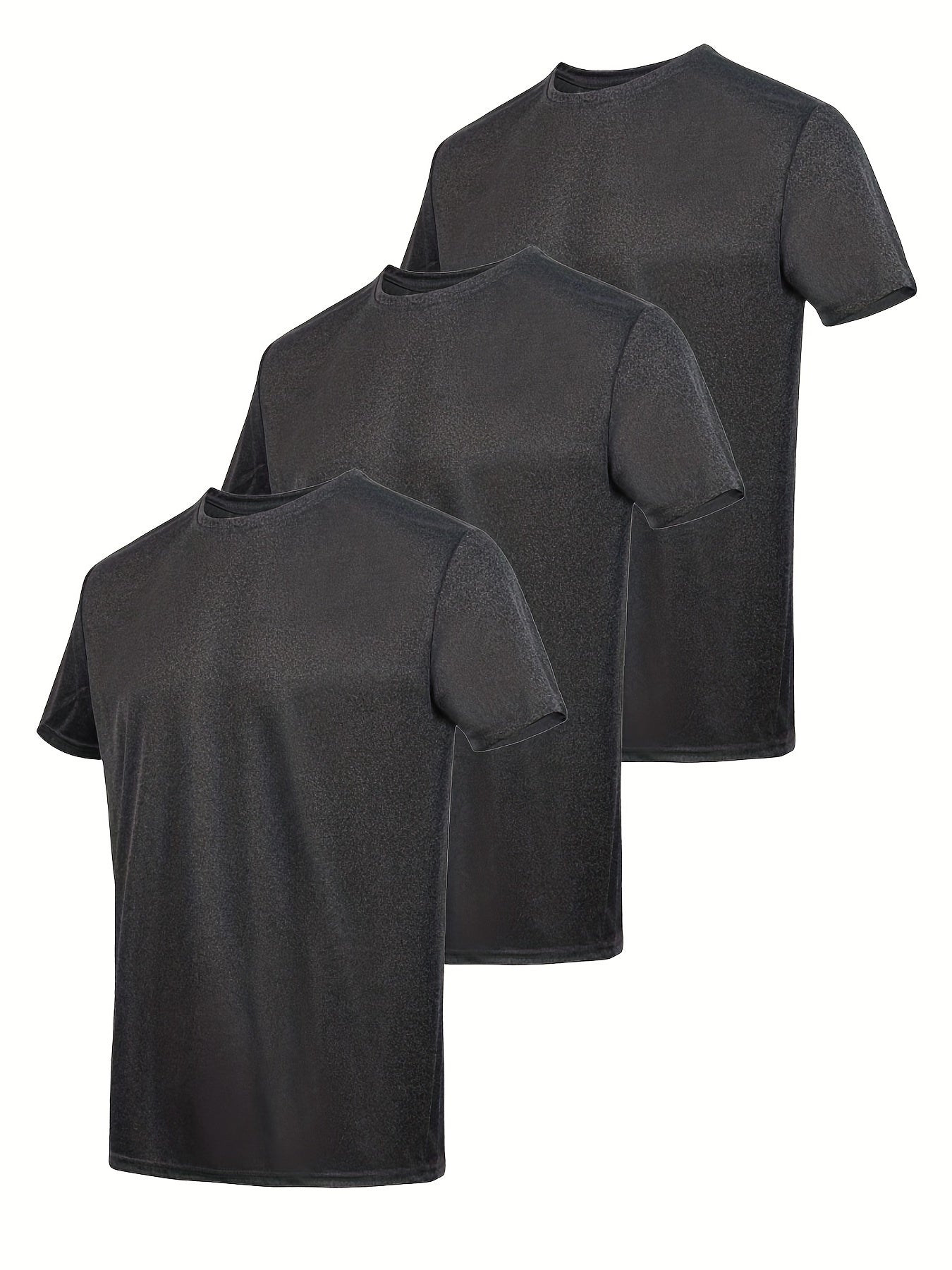 3pcs Men's Solid T shirt Active Breathable & Quick-Dry for Workouts