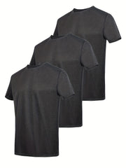 3pcs Men's Solid T shirt Active Breathable & Quick-Dry for Workouts
