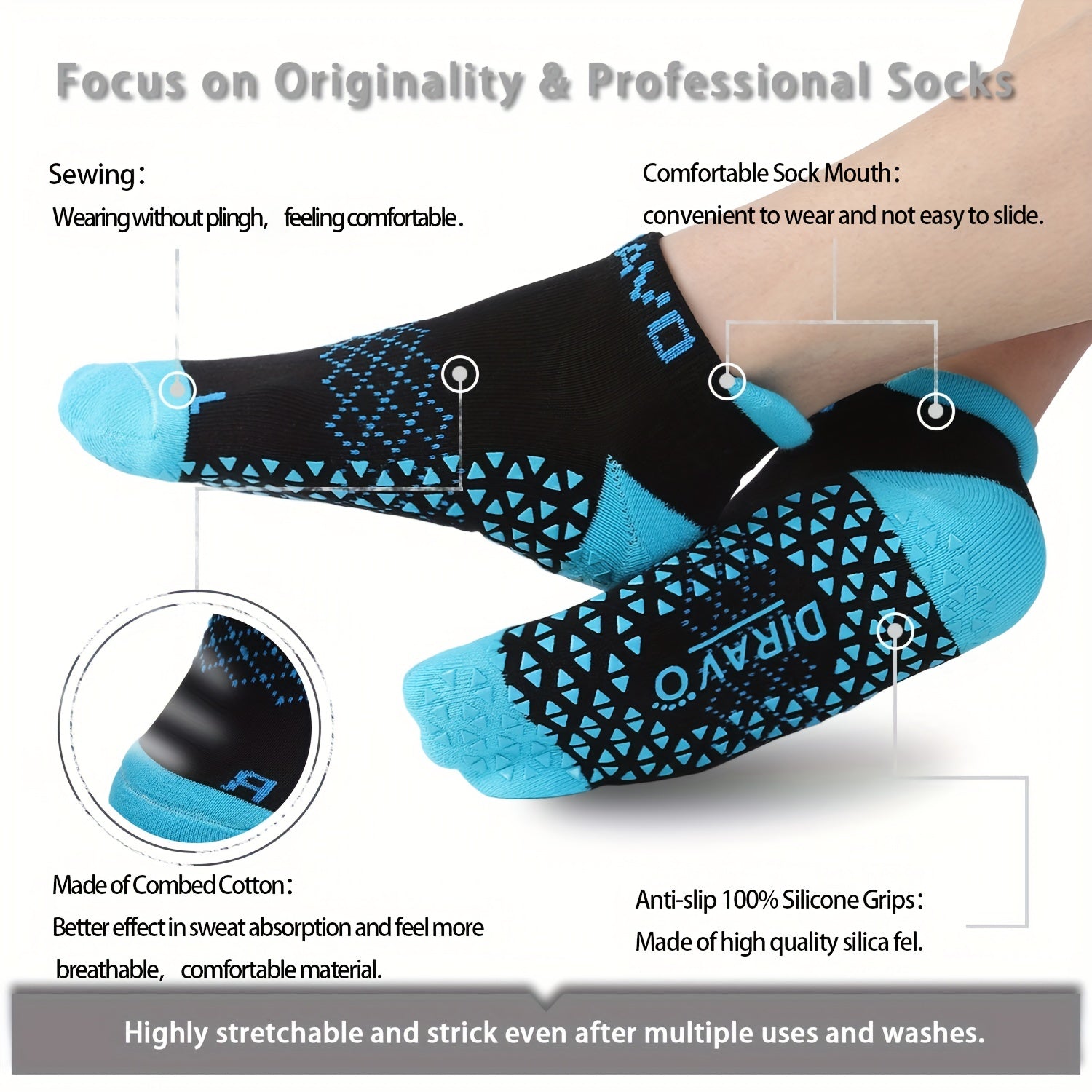 6 Pairs Argyle Yoga Socks Anti skid Low Cut Cotton Breathable Gripper Socks