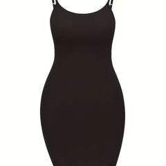 Solid Scoop Neck Spaghetti Strap Body Con Cami Dress