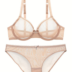 Push Up Lace Mesh Bra & Panties Lingerie Set