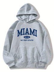 Miami Print Kangaroo Pockets Hoodie Spring & Fall Women's Clothing