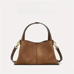 Dark Brown Split Leather Tote Bag with Magnetic Closure