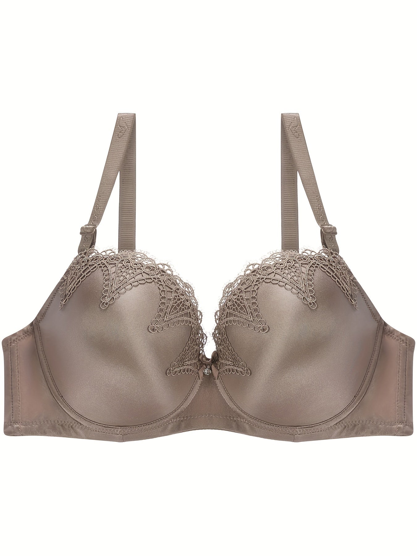 Bra Women's Plus Satin Contrast Lace Hook & Eye High Stretch Solid Bra