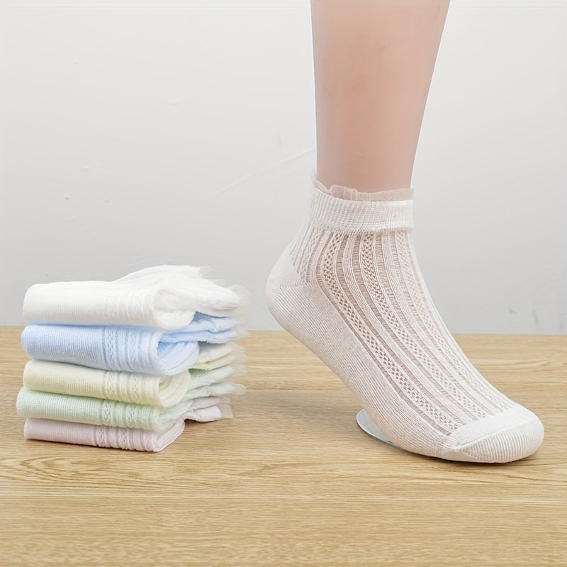 5 Pairs Breathable Princess Short Socks for Girls