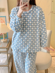 Polka Dot Fuzzy Pajama Set Women's Sleepwear