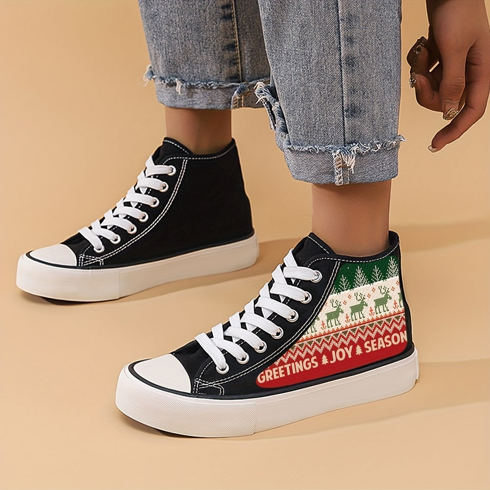 Christmas Chunky Canvas Sneakers High Top Skate Shoes