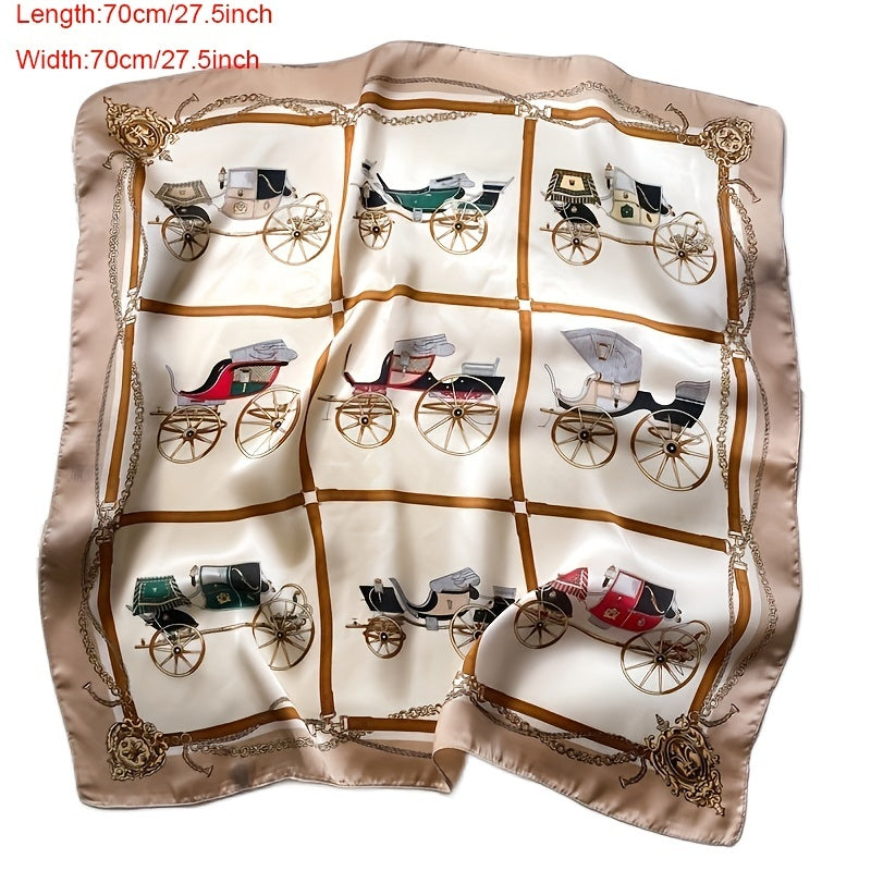 Carriage Chain Print Bandana Satin Neck Tie Square Scarf Women