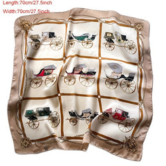 Carriage Chain Print Bandana Satin Neck Tie Square Scarf Women
