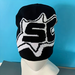 Y2K Hip Hop Knit Beanie Letter Jacquard Unisex Warm Hat Cap