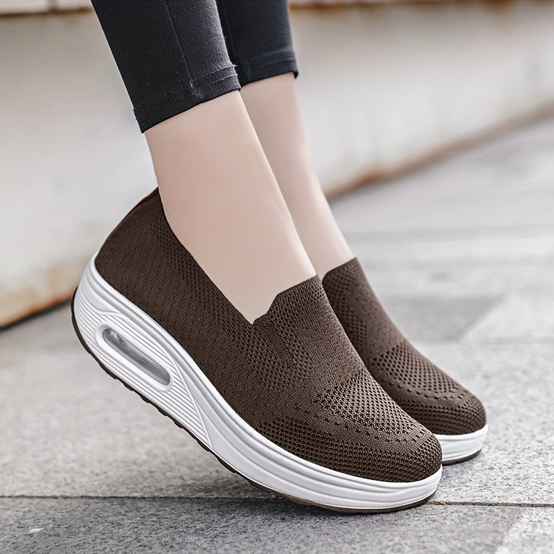 Women's Brown Slip on Wedge Sneakers Lightweight Mesh Casual Walking Shoes