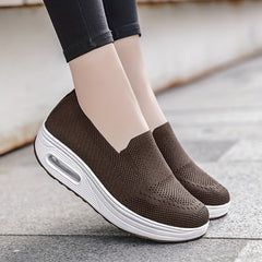 Women's Brown Slip on Wedge Sneakers Lightweight Mesh Casual Walking Shoes