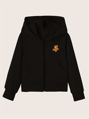 Girls' Bear Graphic Hoodie Zip-Up Sweatshirt with Pockets