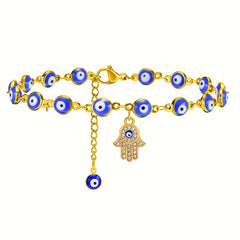 Hand Shape Pendant Chain Anklet with Mini Devil's Eye Beads Copper Foot Ornament