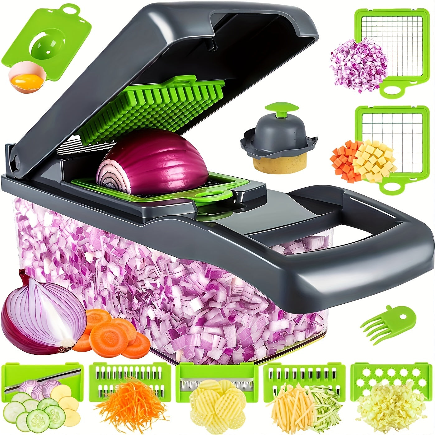 14 in 1 Vegetable Cutter Onion Mincer Chopper With Container