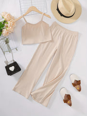 2pcs Toddler Girls Ribbed Knit Cami Crop Top & Elastic Waist Pants Set