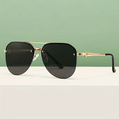 Metal Double Bar Large Frame Aviator Sunglasses