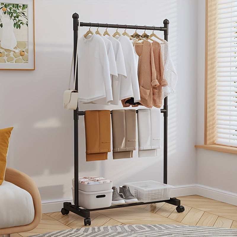 1pc Entrance Coat Rack 2 Rods Shoe Rack with Storage Shelves - Hallway Organizer