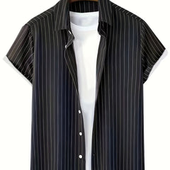 Men's Casual Stripe Button Up Short Sleeve Shirt for Summer