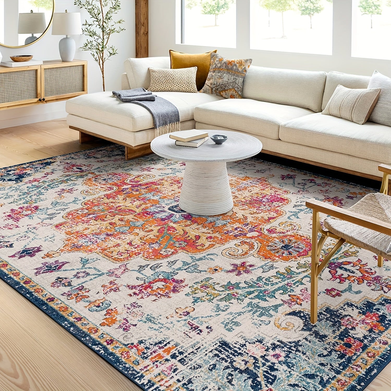 Bohemian Ornamental Carpet Area Rug Machine Washable Rugs Non Slip Backing