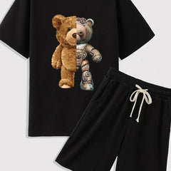 Boy's Robot Bear 2pcs T-shirt & Shorts Set Casual Summer Outfit