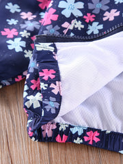 Girls Flowers Print Hooded Zipper Jacket Long Sleeve Top
