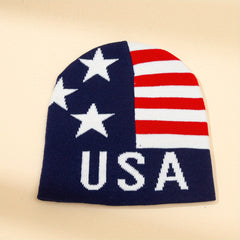 Flag Jacquard Beanie Elastic Hip Hop Knit Hat Unisex Warm Skull Cap