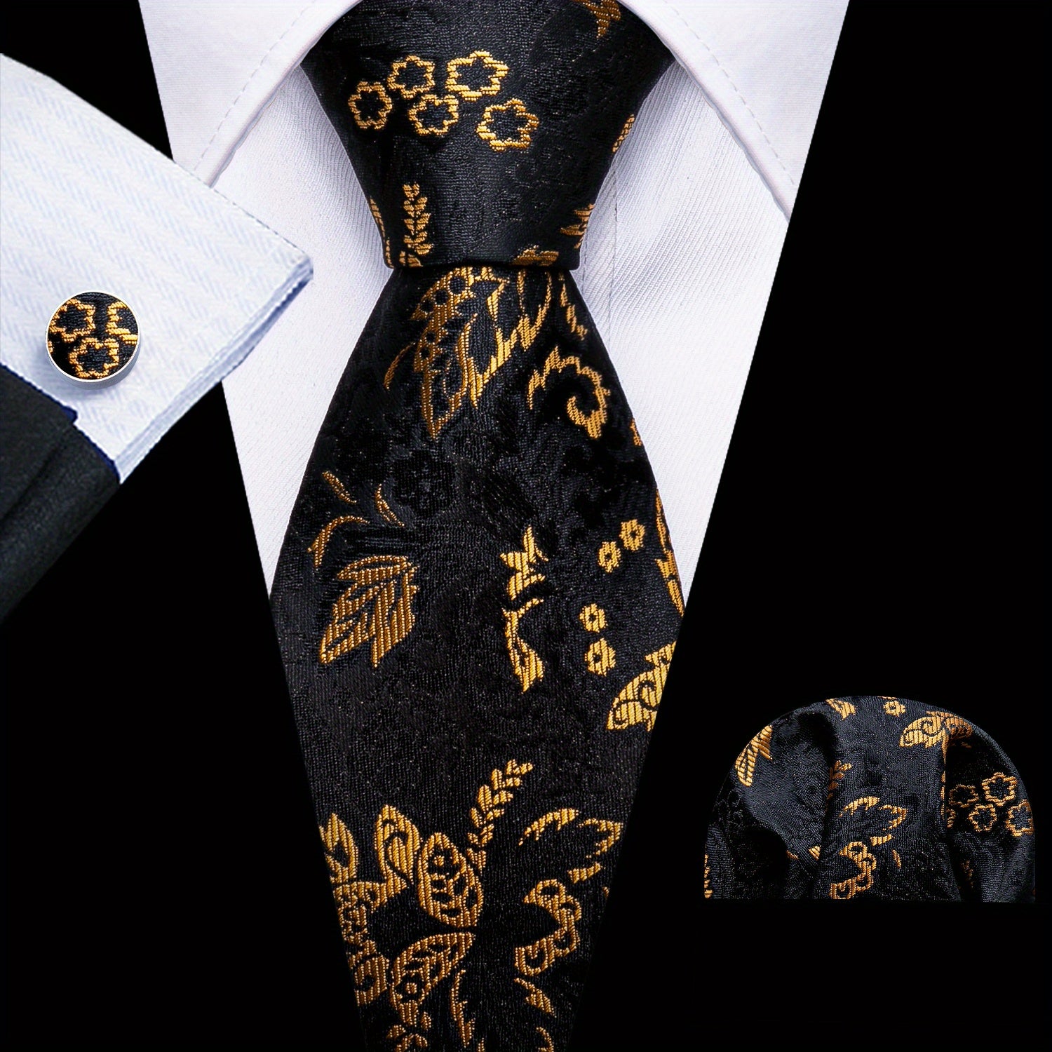 Barry Wang Men's Green Paisley Floral Tie Set