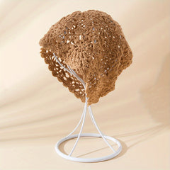 Crochet Beanie Solid Flower Cloche Hat Breathable Knit Hat