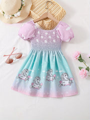 Girls Cartoon Unicorn Gradient Dress for Summer Holiday Party