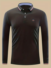 Symbol Print Men's Casual Button Up Long Sleeve Lightweight Polo Shirt