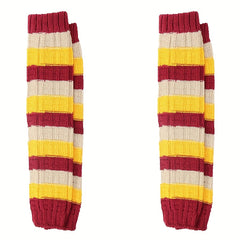 2 Pairs Striped Knitted Leg Warmers Warm Colorblock Knee High Socks
