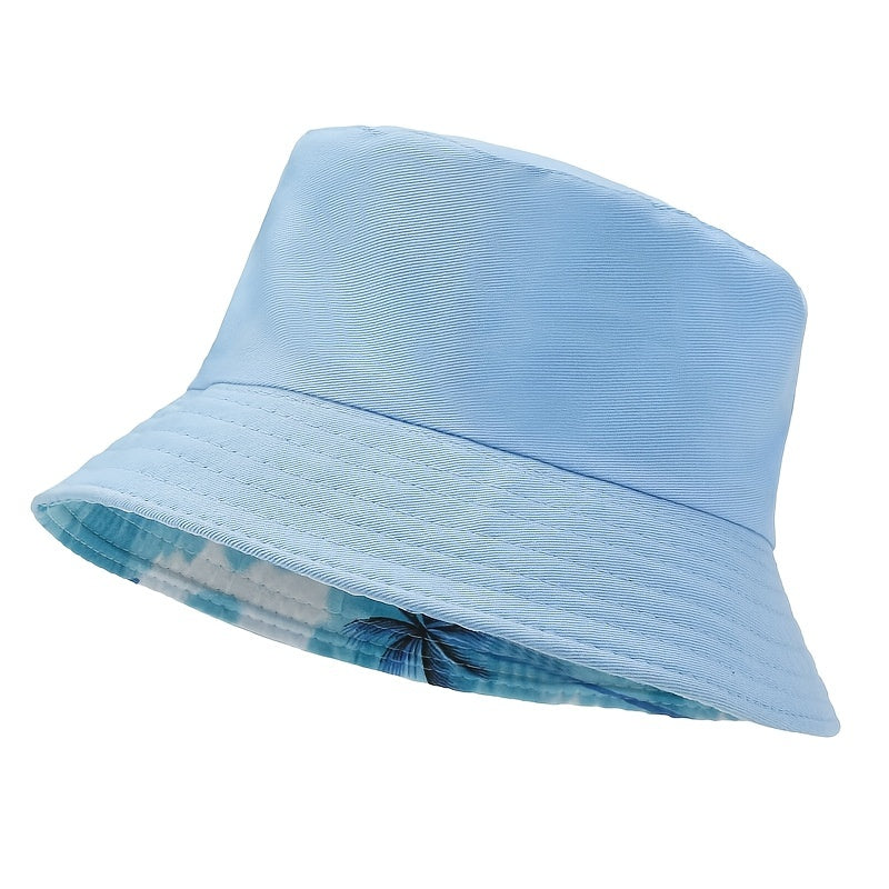 Kids Coconut Tree Bucket Hat Double Sided Fisherman Sun Cap
