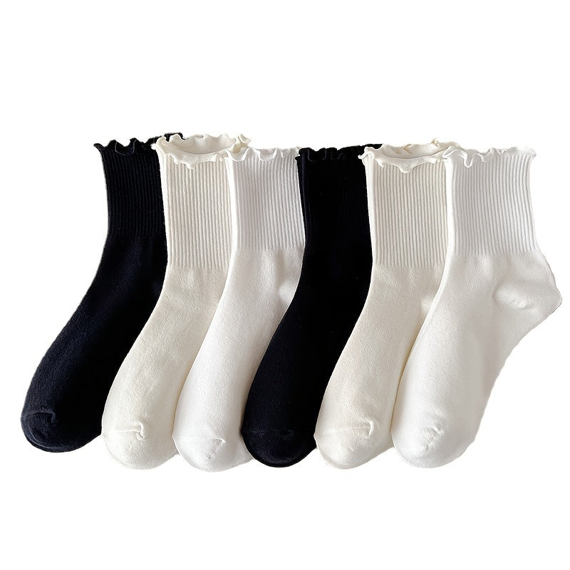 3 Pairs Kids Ruffled Crew Socks Breathable Comfy Spring Autumn Children Socks