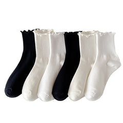 3 Pairs Kids Ruffled Crew Socks Breathable Comfy Spring Autumn Children Socks