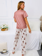 Cartoon Animal Print Pajama Set Short Sleeve Top & Shorts