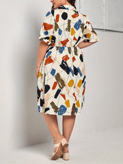 Women's Graffiti Print Short Sleeve Summer Shirt Dress