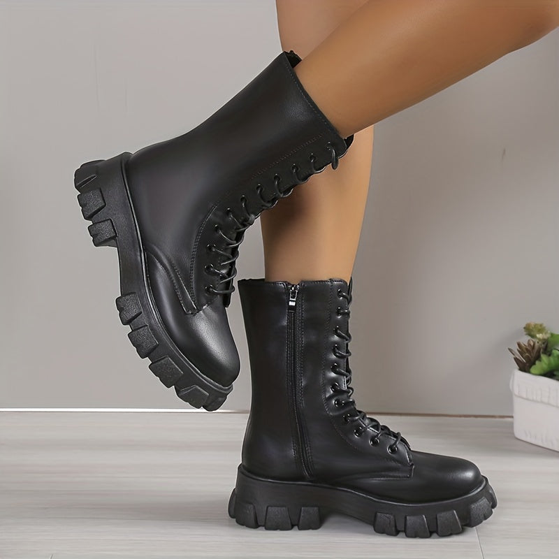 Women's Minimalist Flatform Booties Lace Up Round Toe Shoes