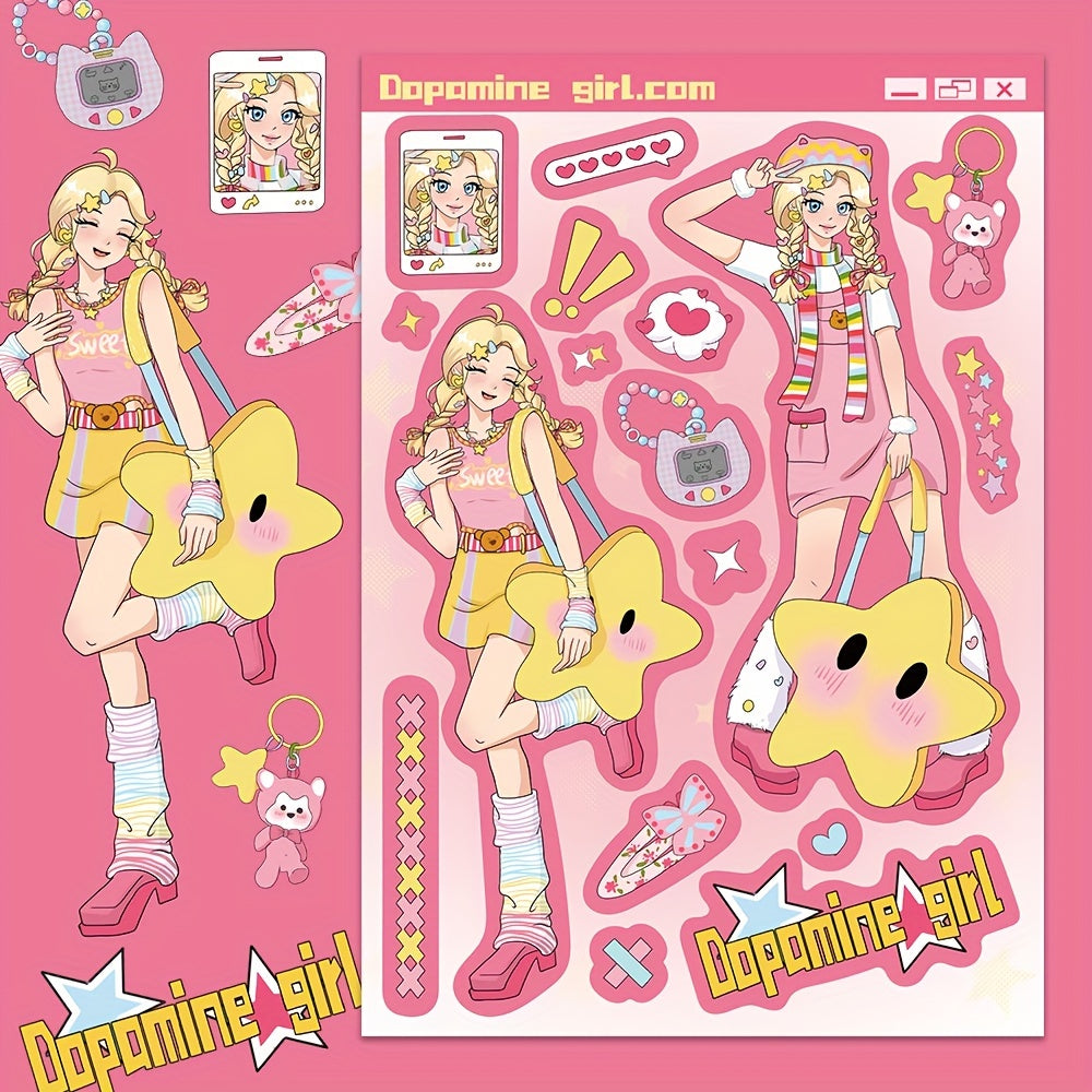 8pcs Dopamine Girl Dressing Stickers Water Cup Waterproof Decorative Stickers