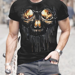 Skull 3d Pattern Print Men's Short Sleeve Comfy T-shirt Graphic Tee