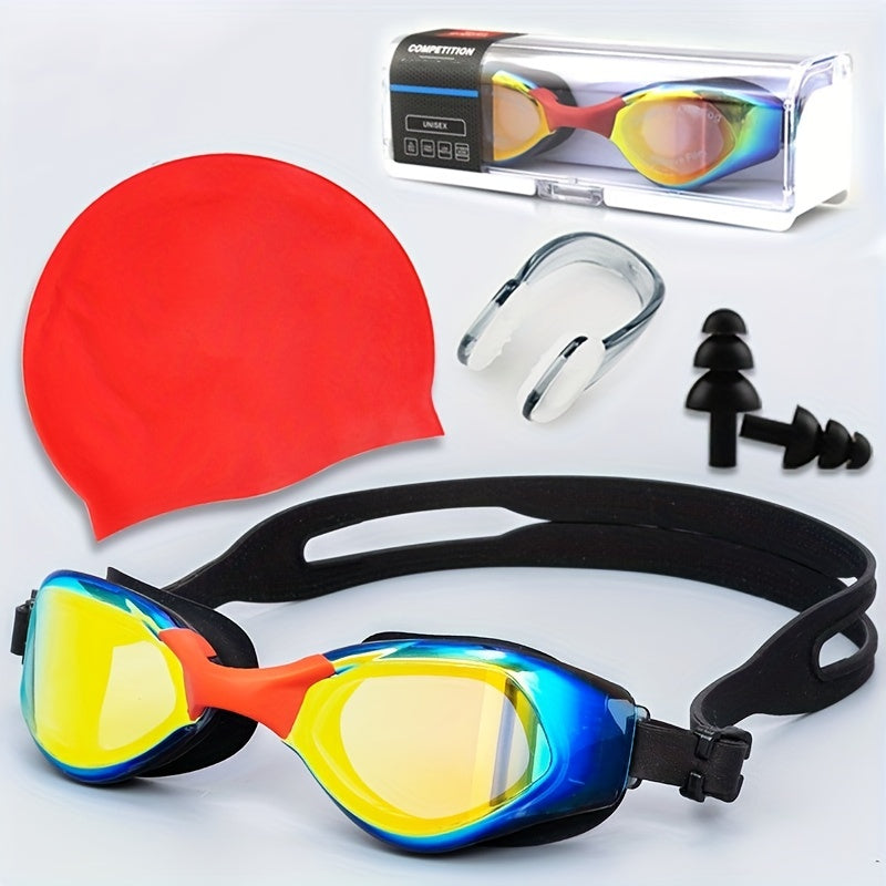Diving Goggles Set with Earplugs, Nose Clip, Swimming Cap