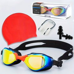 Diving Goggles Set with Earplugs, Nose Clip, Swimming Cap