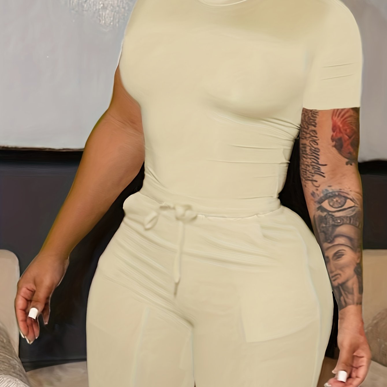 Casual Tee & Shorts Set High Stretch Outfits Two Piece Set