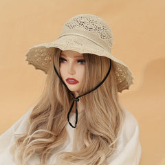 Hollow Out Crochet Bucket Hat Wide Brim Thin Breathable Basin Hat
